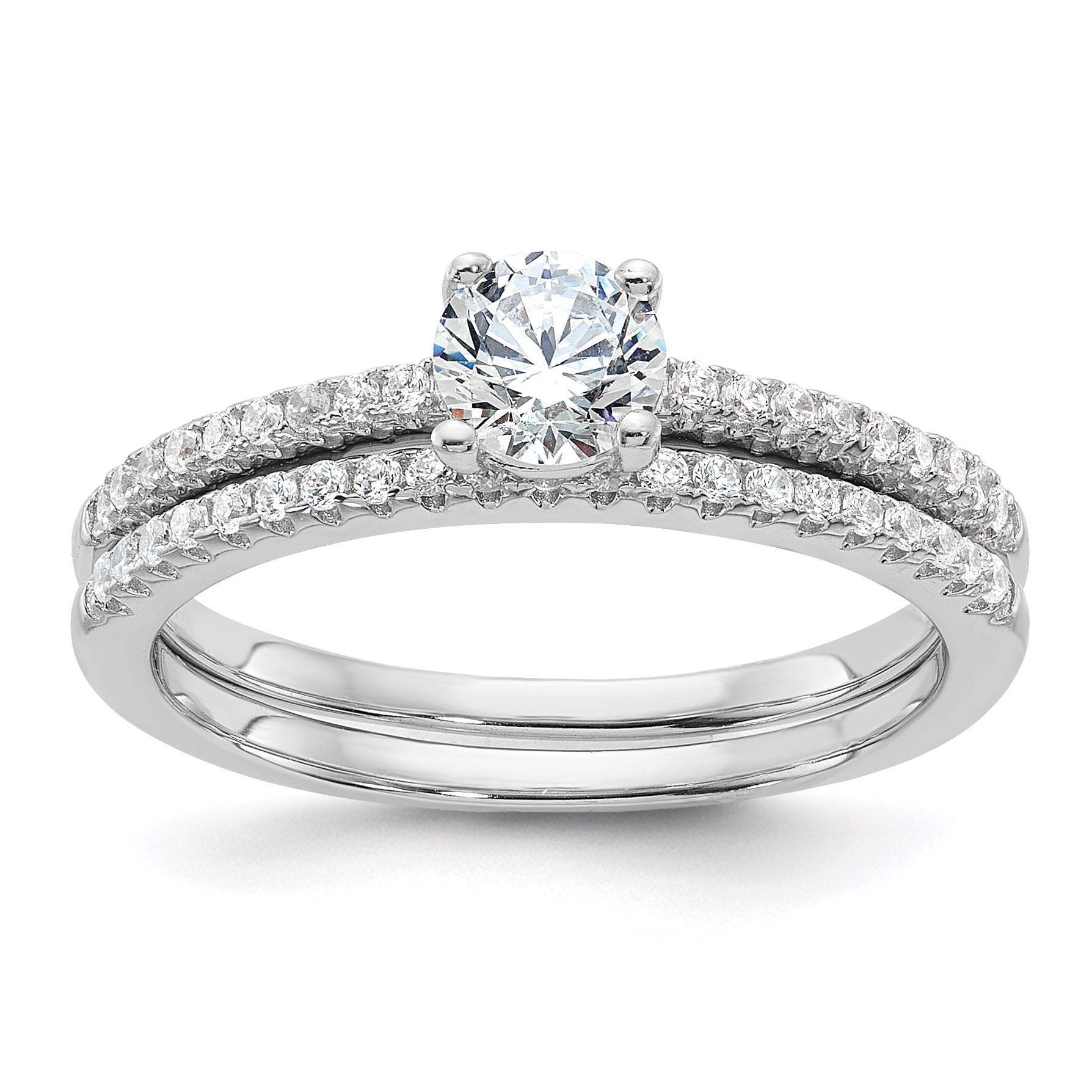 Brilliant Embers Sterling Silver Rhodium-plated 40 Stone Micro Pav‚ CZ 2 Piece Wedding Ring Set