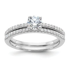 Brilliant Embers Sterling Silver Rhodium-plated 40 Stone Micro Pav‚ CZ 2 Piece Wedding Ring Set