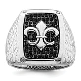 Brilliant Embers Sterling Silver Rhodium-plated 62 Stone Black Micro Pav‚ CZ Fleur De Lis Men's Ring