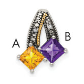 Sterling Silver Antiqued w/14k 2-stone w/Diamond Mother's Pendant