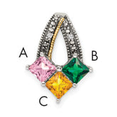 Sterling Silver Antiqued w/14k 3-stone w/Diamond Mother's Pendant