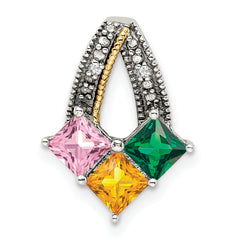 Sterling Silver Antiqued w/14k 3-stone w/Diamond Mother's Pendant