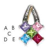 Sterling Silver Antiqued w/14k 5-stone w/Diamond Mother's Pendant