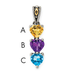 Sterling Silver Antiqued w/14k 3-stone Mother's Pendant Mounting