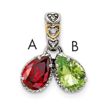 Sterling Silver Antiqued w/14k 2-stone w/Diamond Mother's Pendant