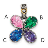 Sterling Silver Antiqued w/14k 4-stone w/Diamond Mother's Pendant