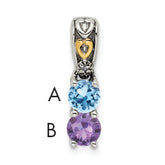 Sterling Silver Antiqued w/14k 2-stone w/Diamond Mother's Pendant