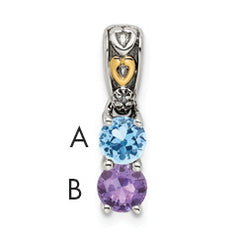 Sterling Silver Antiqued w/14k 2-stone w/Diamond Mother's Pendant