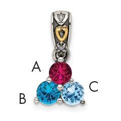 Sterling Silver Antiqued w/14k 3-stone w/Diamond Mother's Pendant