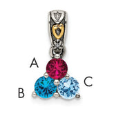 Sterling Silver Antiqued w/14k 3-stone w/Diamond Mother's Pendant