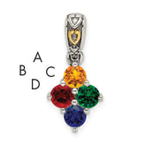 Sterling Silver Antiqued w/14k 4-stone w/Diamond Mother's Pendant