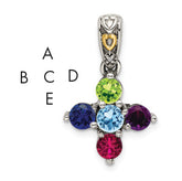 Sterling Silver Antiqued w/14k 5-stone w/Diamond Mother's Pendant