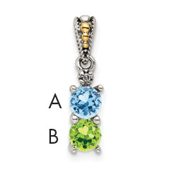 Sterling Silver Antiqued w/14k 2-stone w/Diamond Mother's Pendant