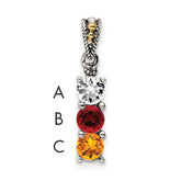 Sterling Silver Antiqued w/14k 3-stone w/Diamond Mother's Pendant