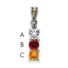 Sterling Silver Antiqued w/14k 3-stone w/Diamond Mother's Pendant