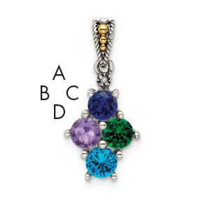 Sterling Silver Antiqued w/14k 4-stone w/Diamond Mother's Pendant