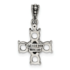 Sterling Silver Antiqued w/14k 5-stone w/Diamond Mother's Pendant