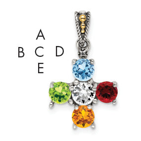 Sterling Silver Antiqued w/14k 5-stone w/Diamond Mother's Pendant