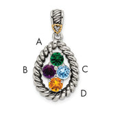 Sterling Silver Antiqued w/14k 4-stone w/Diamond Mother's Pendant