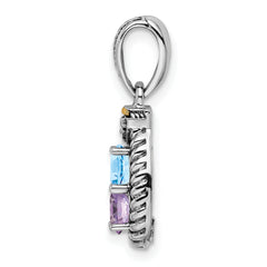 Sterling Silver Antiqued w/14k 2-stone w/Diamond Mother's Pendant