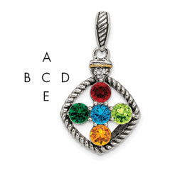 Sterling Silver Antiqued w/14k 5-stone w/Diamond Mothers Pendant Semi-Mount