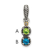 Sterling Silver Antiqued w/14k 2-stone w/Diamond Mother's Pendant