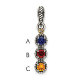 Sterling Silver Antiqued w/14k 3-stone w/Diamond Mother's Pendant