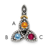 Sterling Silver Antiqued w/14k 3-stone w/Diamond Mother's Pendant