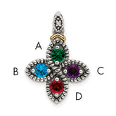 Sterling Silver Antiqued w/14k 4-stone w/Diamond Mother's Pendant