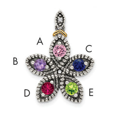 Sterling Silver Antiqued w/14k 5-stone w/Diamond Mother's Pendant