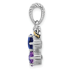 Sterling Silver Antiqued w/14k 2-stone w/Diamond Mothers Pendant Semi-Mount