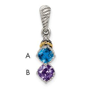 Sterling Silver Antiqued w/14k 2-stone w/Diamond Mother's Pendant