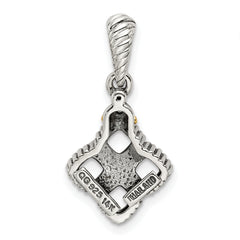 Sterling Silver Antiqued w/14k 4-stone w/Diamond Mother's Pendant