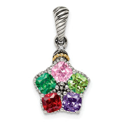 Sterling Silver Antiqued w/14k 5-stone w/Diamond Mother's Pendant