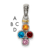 Sterling Silver Antiqued w/14k 4-stone w/Diamond Mother's Pendant