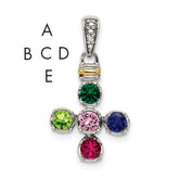 Sterling Silver Antiqued w/14k 5-stone w/Diamond Mother's Pendant