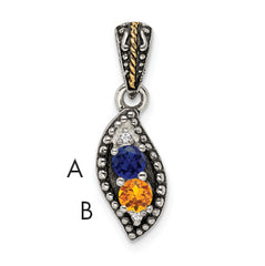 Sterling Silver Antiqued w/14k 2-stone w/Diamond Mother's Pendant