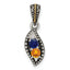 Sterling Silver Antique w/14k 2-stone w/Diamond Family Pendant w/18in Chain