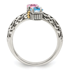 Sterling Silver Antiqued w/14k 2-stone Mother's Ring Mounting (No Stone Included)