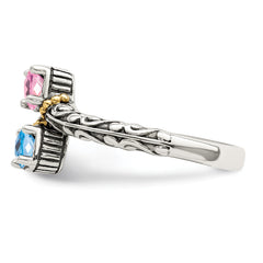 Sterling Silver Antiqued w/14k 2-stone Mother's Ring Mounting (No Stone Included)