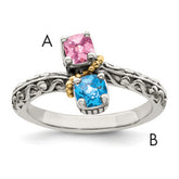 Sterling Silver Antiqued w/14k 2-stone Mother's Ring Mounting (No Stone Included)