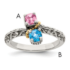 Sterling Silver Antiqued w/14k 2-stone Mother's Ring Mounting (No Stone Included)