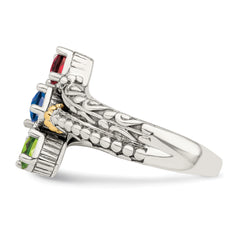 Sterling Silver Antiqued w/14k 3-stone Mother's Ring Mounting (No Stone Included)