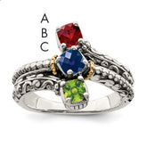 Sterling Silver Antiqued w/14k 3-stone Mother's Ring Mounting (No Stone Included)