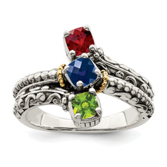Sterling Silver Antiqued w/14k 3-stone Mother's Ring Mounting (No Stone Included)