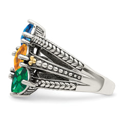 Sterling Silver Antiqued w/14k 3-stone Mother's Ring Mounting (No Stone Included)