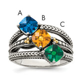 Sterling Silver Antiqued w/14k 3-stone Mother's Ring Mounting (No Stone Included)