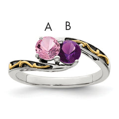 Sterling Silver Antiqued w/14k 2-stone Mother's Ring Mounting (No Stone Included)