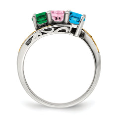 Sterling Silver Antiqued w/14k 3-stone Mother's Ring Mounting (No Stone Included)