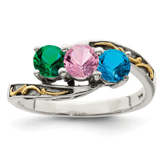 Sterling Silver Antiqued w/14k 3-stone Mother's Ring Mounting (No Stone Included)